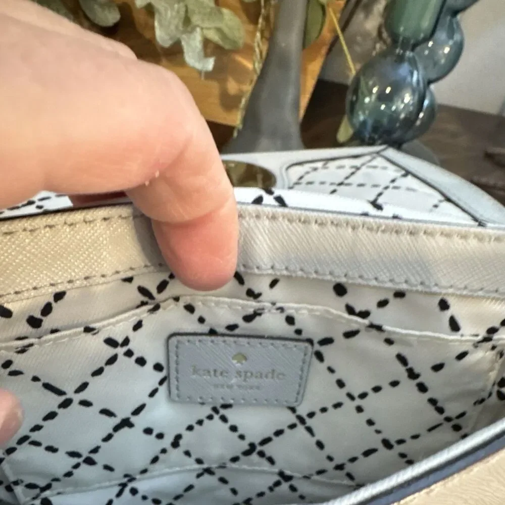 Kate Spade New York Gray Small Crossbody Bag Turn Lock Silver Hardware Strap